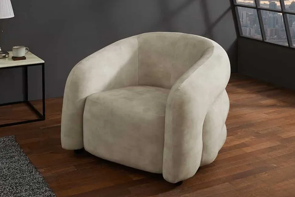 Moderner Design Sessel VOGUE 95cm beige Samt mit Armlehnen und Nosagfederung