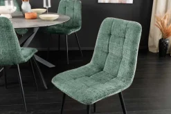 Moderner Design Stuhl TRES CHIC grün Chenille Cremona schwarze Metallbeine