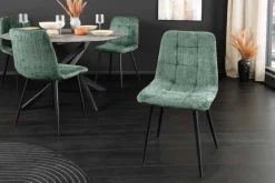Moderner Design Stuhl TRES CHIC grün Chenille Cremona schwarze Metallbeine