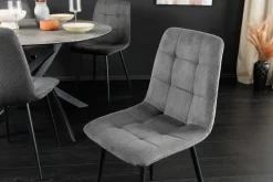 Moderner Design Stuhl TRES CHIC grau Cord schwarze Metallbeine Esszimmer