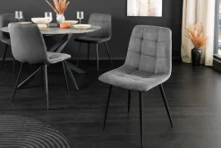 Moderner Design Stuhl TRES CHIC grau Cord schwarze Metallbeine Esszimmer