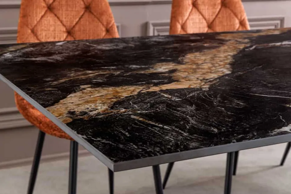 Moderner Esstisch GALAXIE 160cm Aurora Oro schwarz gold sand Keramik
