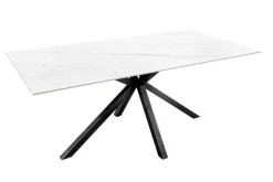 Moderner Esstisch GALAXIE 160cm weiß Keramik schwarz Metall Sterngestell