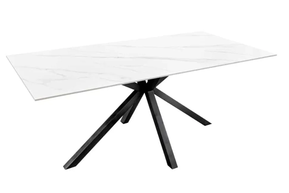 Moderner Esstisch GALAXIE 180cm weiß Keramik schwarz Metall Sterngestell