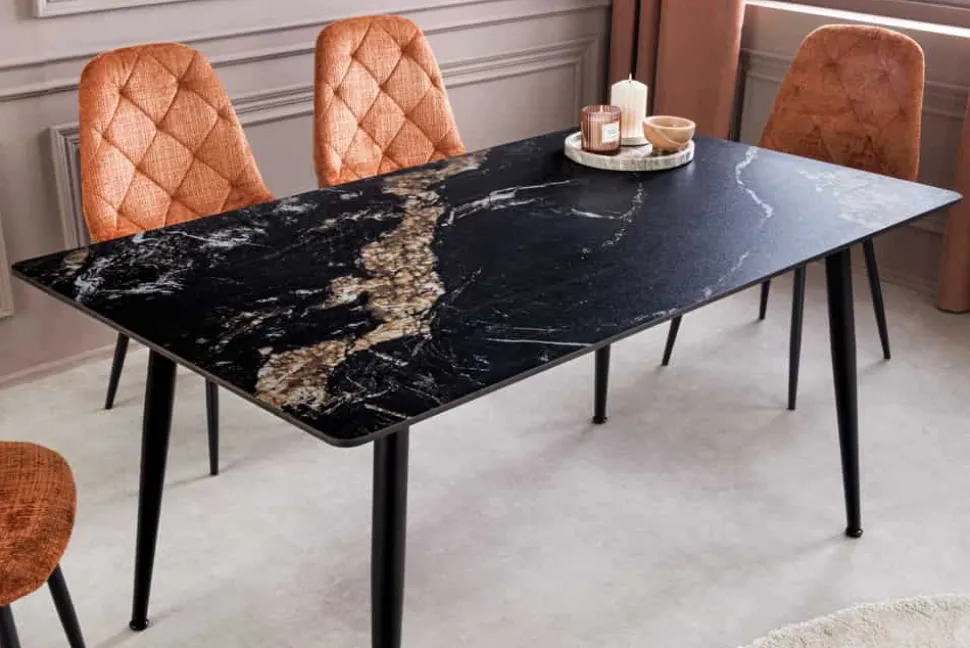 Moderner Esstisch MILANO 120cm schwarz gold sand Aurora Oro Keramik Metallgestell