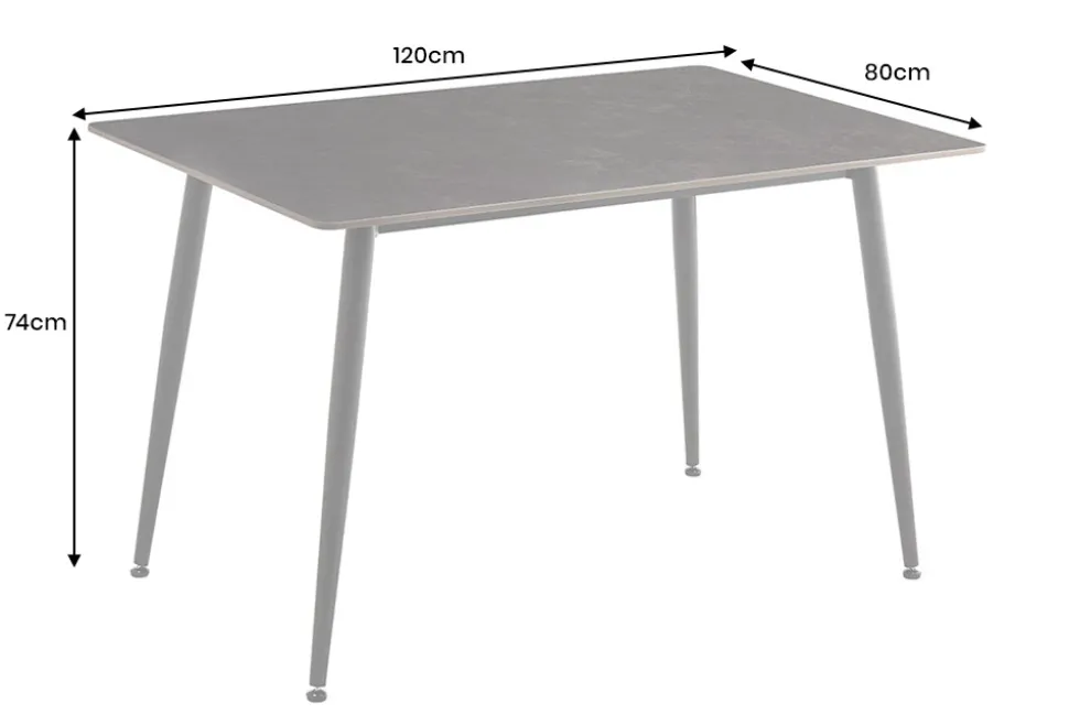 Moderner Esstisch MILANO 120cm anthrazit Keramik schwarze Metallbeine
