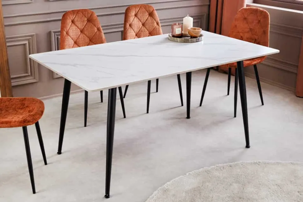 Moderner Esstisch MILANO 120cm weiß Keramik schwarze Metallbeine
