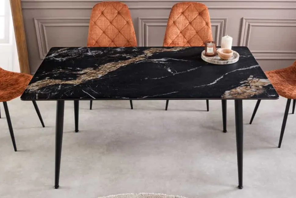 Moderner Esstisch MILANO 140cm schwarz gold sand Aurora Oro Keramik Metallgestell