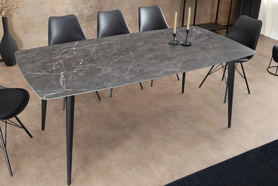 Moderner Esstisch MILANO 160cm anthrazit Keramik schwarze Metallbeine