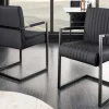 Moderner Freischwinger Stuhl BIG ASTON Echtleder schwarz Taschenfederkern Metall