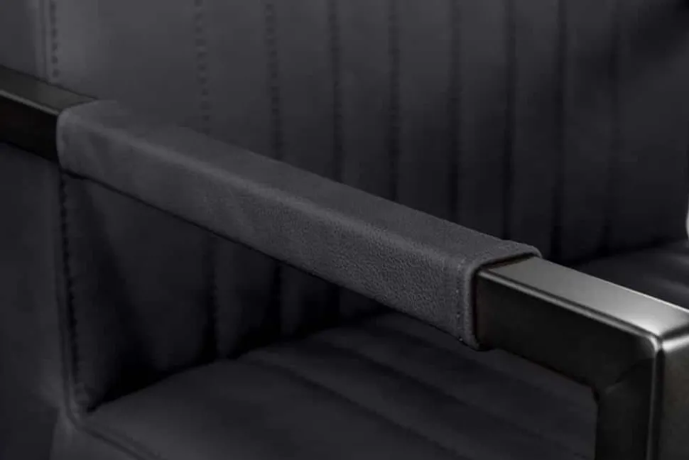 Moderner Freischwinger Stuhl BIG ASTON Echtleder schwarz Taschenfederkern Metall