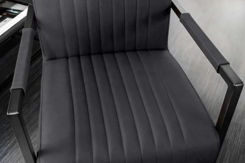 Moderner Freischwinger Stuhl BIG ASTON Echtleder schwarz Taschenfederkern Metall