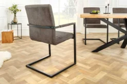 Moderner Freischwinger Stuhl LOFT taupe grau Microfaser mit Armlehne Eisengestell schwarz