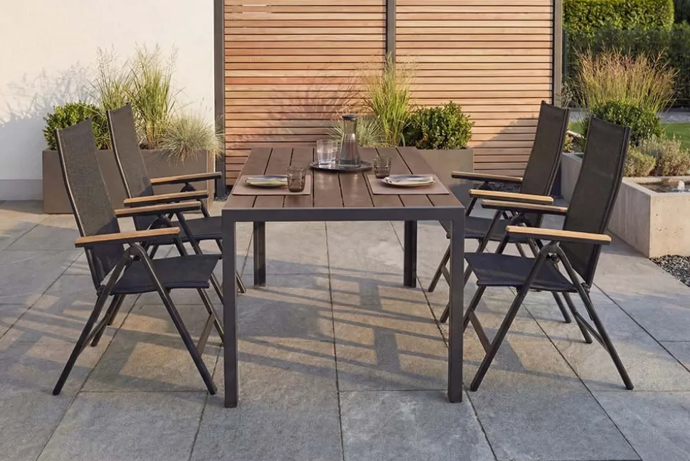 Moderner Gartentisch DESIGNO 150cm dunkelbraun schwarz Aluminium wetterfest