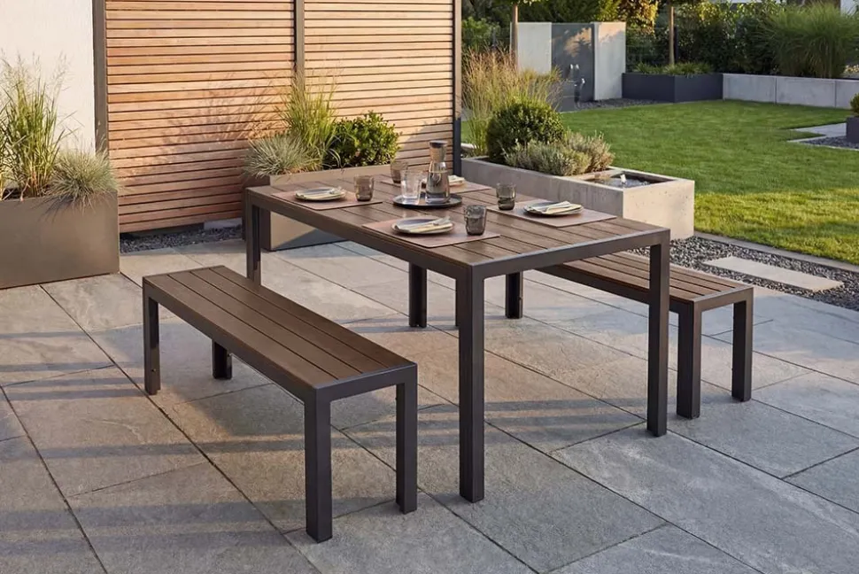 Moderner Gartentisch DESIGNO 150cm dunkelbraun schwarz Aluminium wetterfest