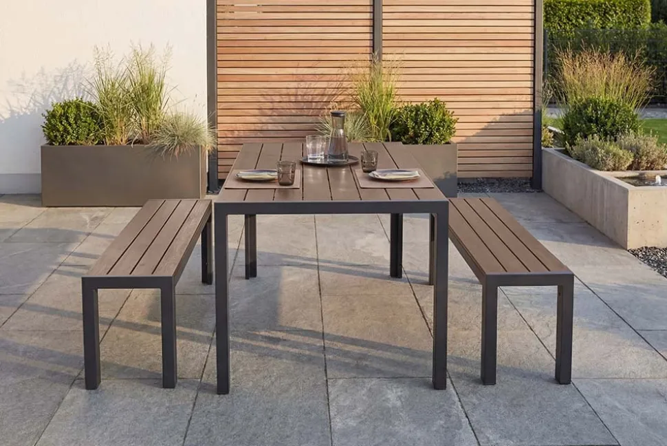 Moderner Gartentisch DESIGNO 150cm dunkelbraun schwarz Aluminium wetterfest