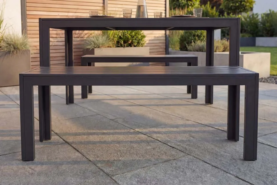 Moderner Gartentisch DESIGNO 150cm anthrazit schwarz Aluminium wetterfest Outdoor Esstisch