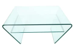 Moderner Glas Couchtisch FANTOME 70cm Trapez mit Ablage transparent