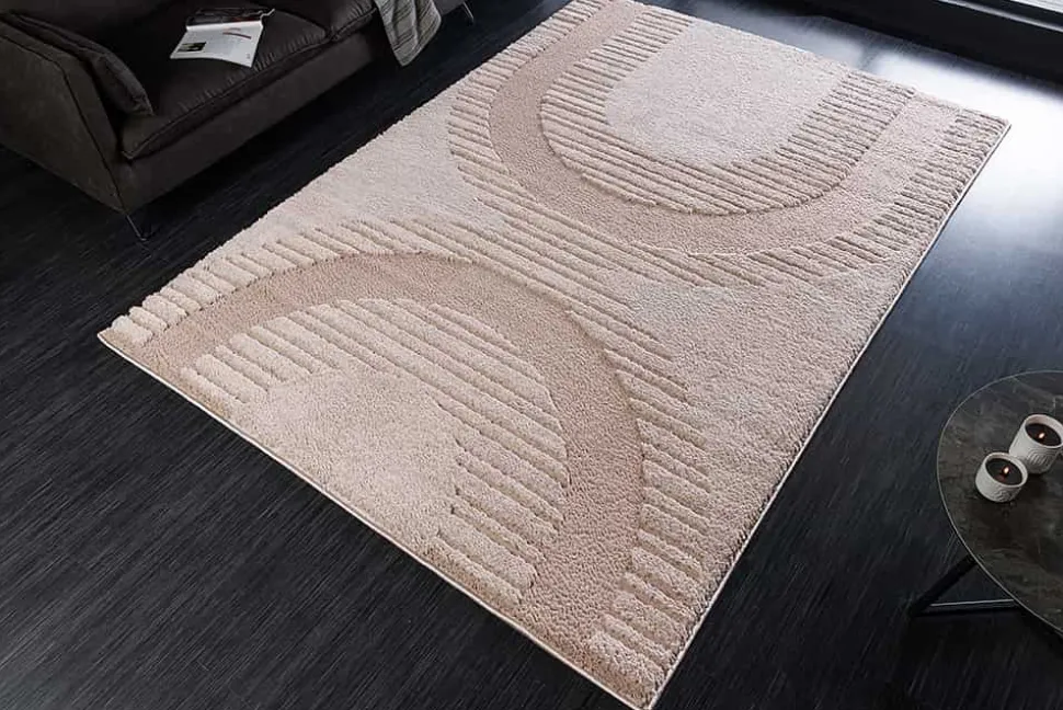 Moderner Hochflor Teppich ELLE DECORATION 235x160cm beige geometrisches Muster