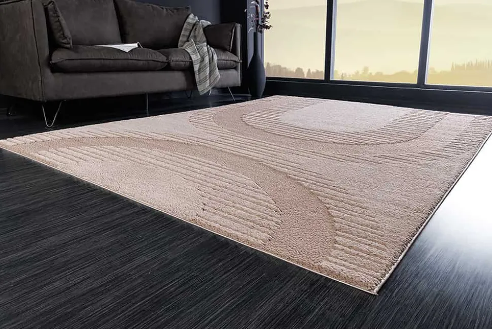 Moderner Hochflor Teppich ELLE DECORATION 235x160cm beige geometrisches Muster
