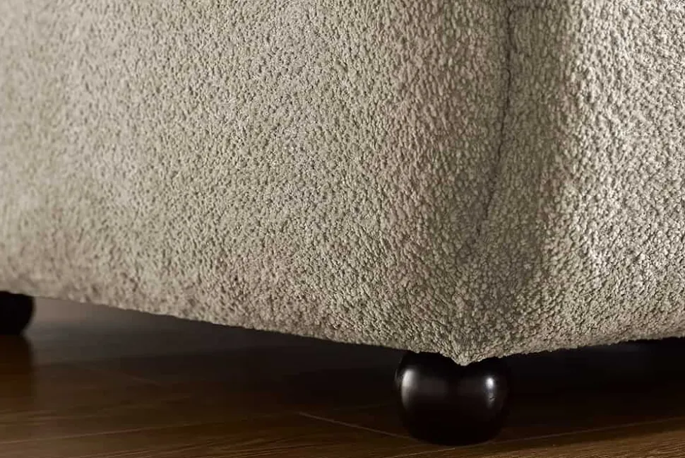 Moderner Hocker ADLON 100cm champagner greige Bouclé Federkern Fußhocker Sitzhocker