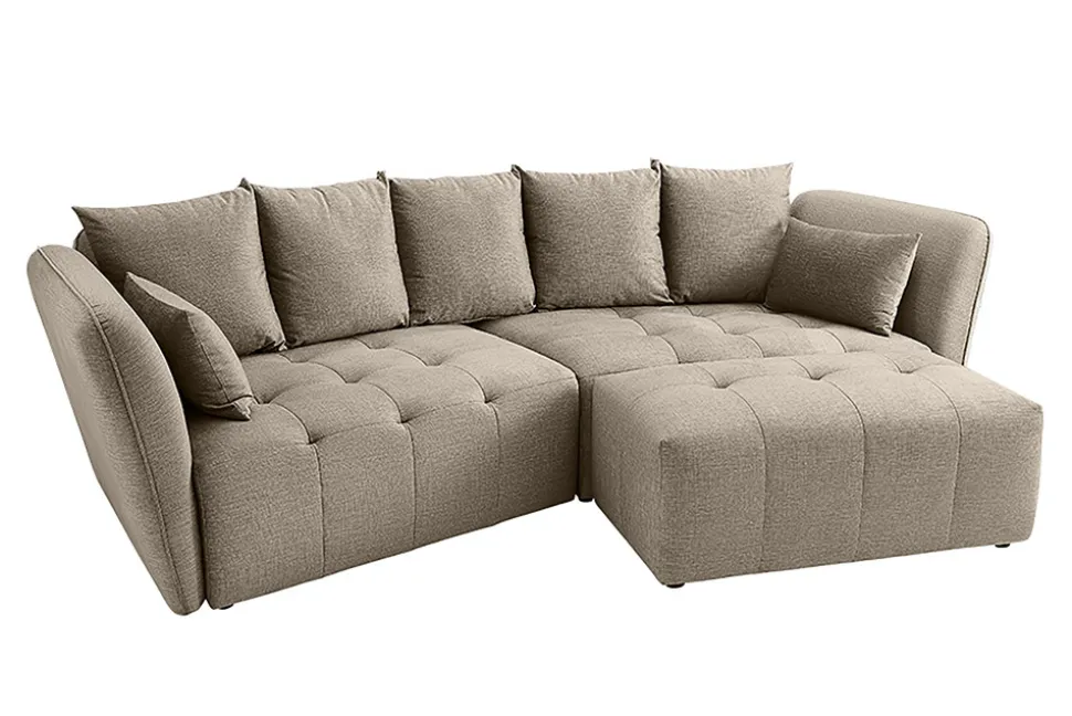 Moderner Hocker ROYAL 120cm greige Velours-Strickstoff Federkern Sitzhocker