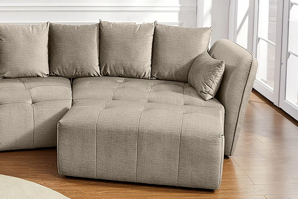 Moderner Hocker ROYAL 120cm greige Velours-Strickstoff Federkern Sitzhocker
