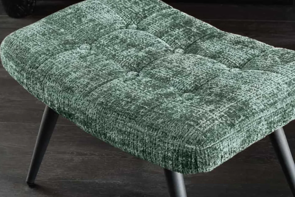 Moderner Hocker SCANDINAVIA grün Chenille Cremona Metallbeine Fußhocker