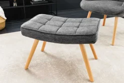 Moderner Hocker SCANDINAVIA grau Strukturstoff Massivholz-Beine Fußhocker