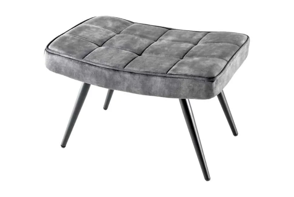 Moderner Hocker SCANDINAVIA grau Samt schwarze Metallbeine Fußhocker