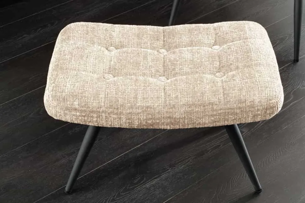 Moderner Hocker SCANDINAVIA champagner Chenille Cremona Metallbeine Fußhocker