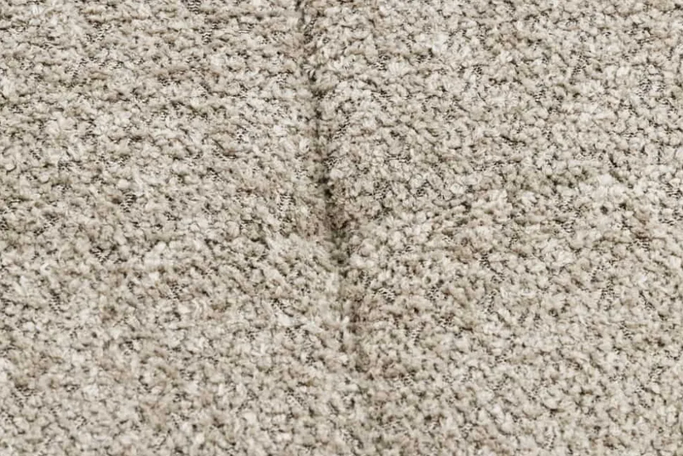 Moderner Hocker SCANDINAVIA champagner greige Bouclé schwarze Metallbeine Fußhocker