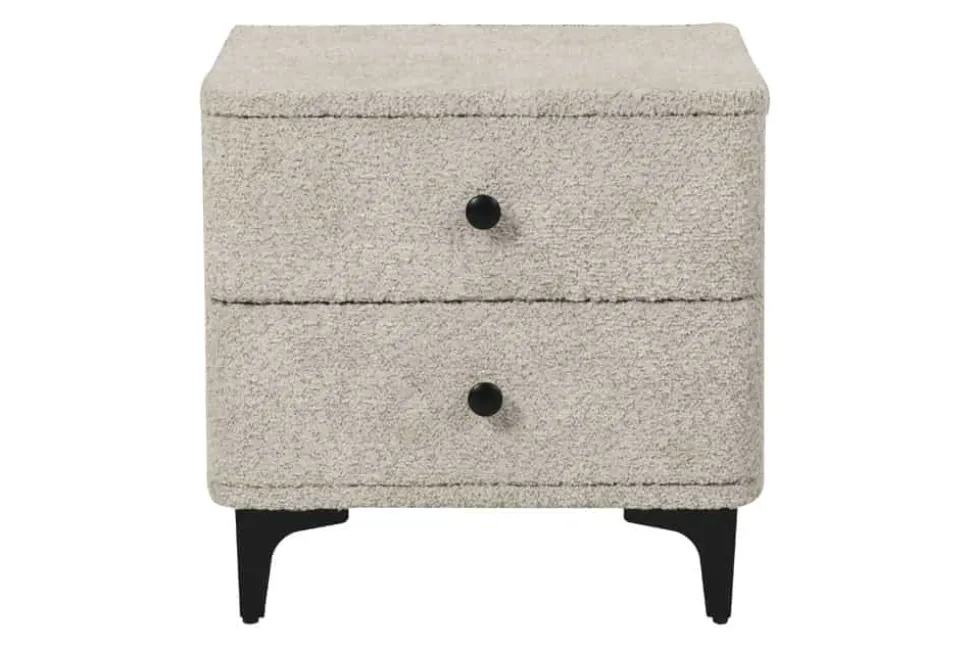 Moderner Nachttisch ART DECO 45cm greige Bouclé mit Schubladen schwarz Metall