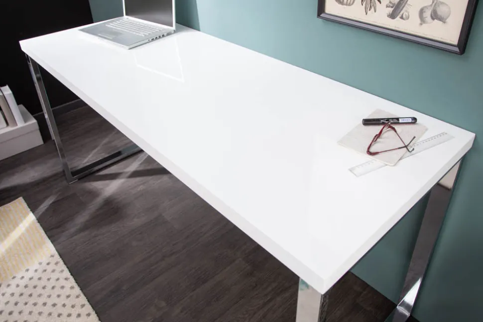 Moderner Schreibtisch WHITE DESK 160cm weiß Hochglanz Bürotisch