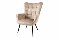 Moderner Sessel SCANDINAVIA champagner beige Samt schwarze Metallbeine mit Armlehne