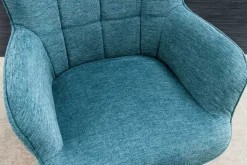 Moderner Sessel SCANDINAVIA blau Strukturstoff schwarz Metall mit Armlehne