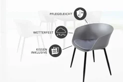 Moderner Stuhl DESIGNO grau Kunststoff Gartenstuhl mit Armlehnen Indoor Outdoor