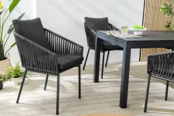 Moderner Stuhl ROPE anthrazit Metall Gartensessel inkl. Kissen In- und Outdoor