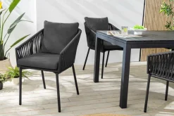 Moderner Stuhl ROPE anthrazit Metall Gartensessel inkl. Kissen In- und Outdoor