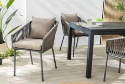 Moderner Stuhl ROPE beige anthrazit Aluminium Gartensessel inkl. Kissen In- und Outdoor