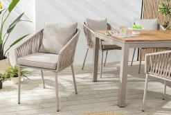 Moderner Stuhl ROPE greige Metall Gartensessel inkl. Kissen In- und Outdoor