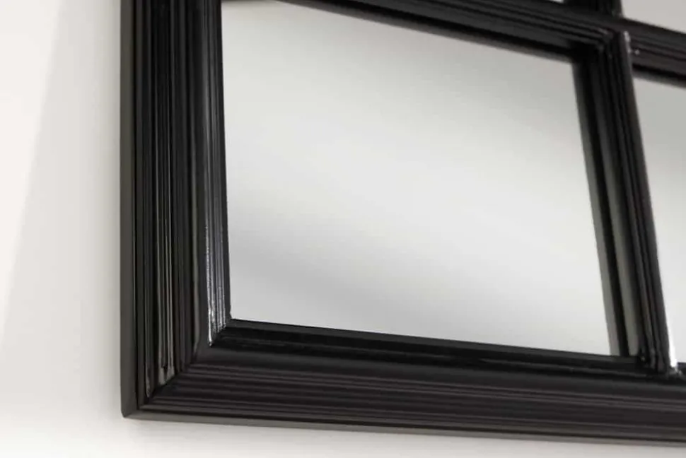 Moderner Wandspiegel PARIS 120cm schwarz Fensterspiegel Rundbogen-Design