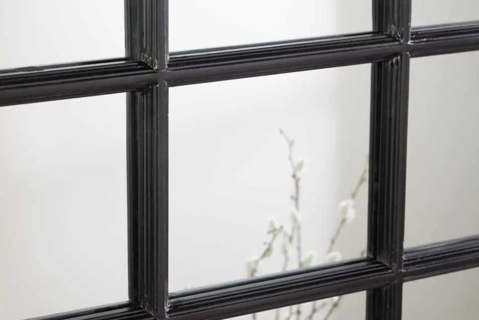 Moderner Wandspiegel PARIS 120cm schwarz Fensterspiegel Rundbogen-Design