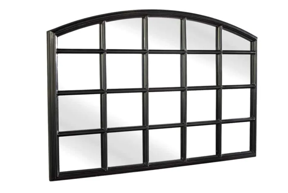 Moderner Wandspiegel PARIS 120cm schwarz Fensterspiegel Rundbogen-Design