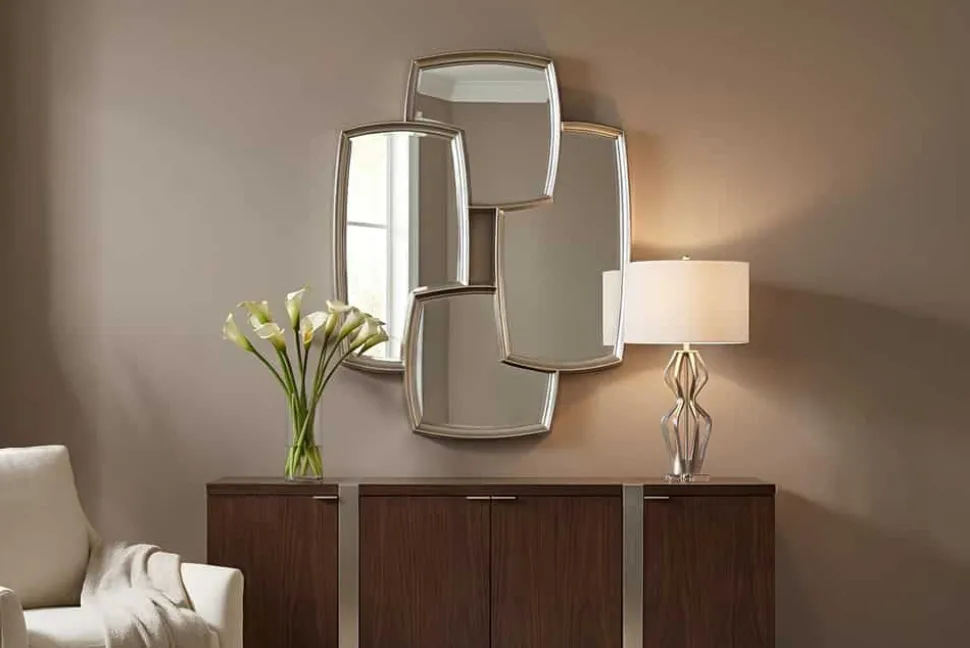 Moderner Wandspiegel QUADRA 90cm silber variabel aufhängbar vier Spiegel