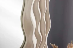 Moderner Wandspiegel WAVE 90cm greige abstraktes Wellen-Design quadratisch