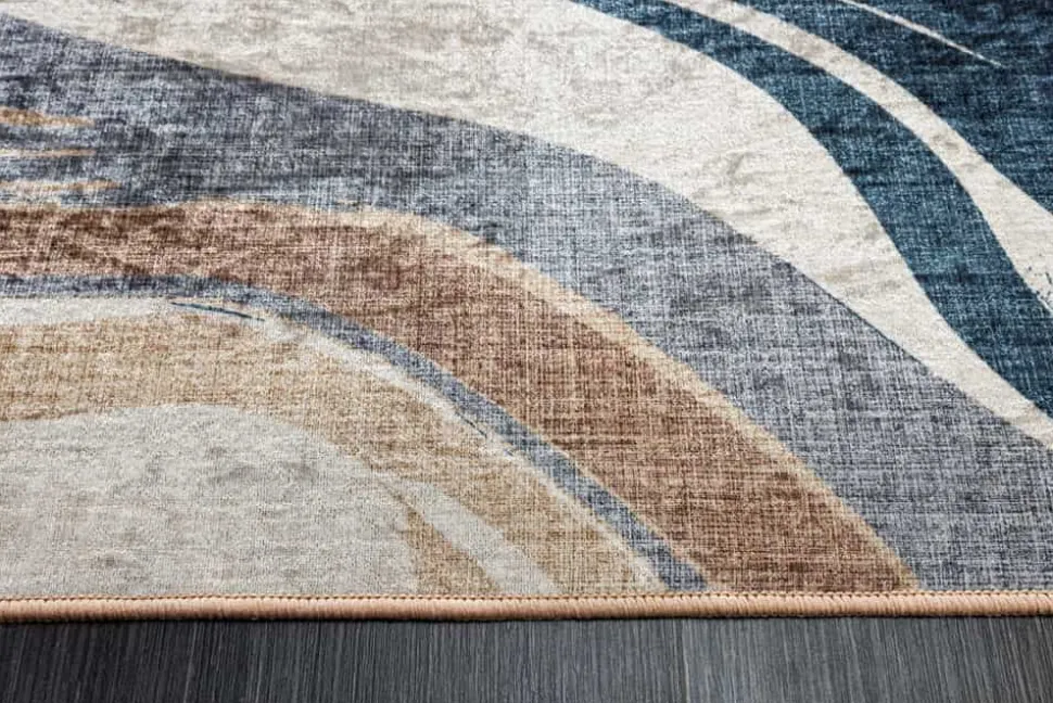 Moderner XXL Teppich EARTH 350x235cm braun beige blau Flachgewebe Indoor-Teppich