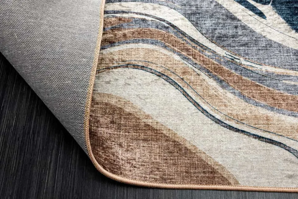 Moderner XXL Teppich EARTH 350x235cm braun beige blau Flachgewebe Indoor-Teppich