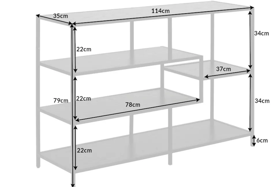 Modernes Bücherregal SLIM LINE 115cm graphit Metallgestell mit fünf Regalböden