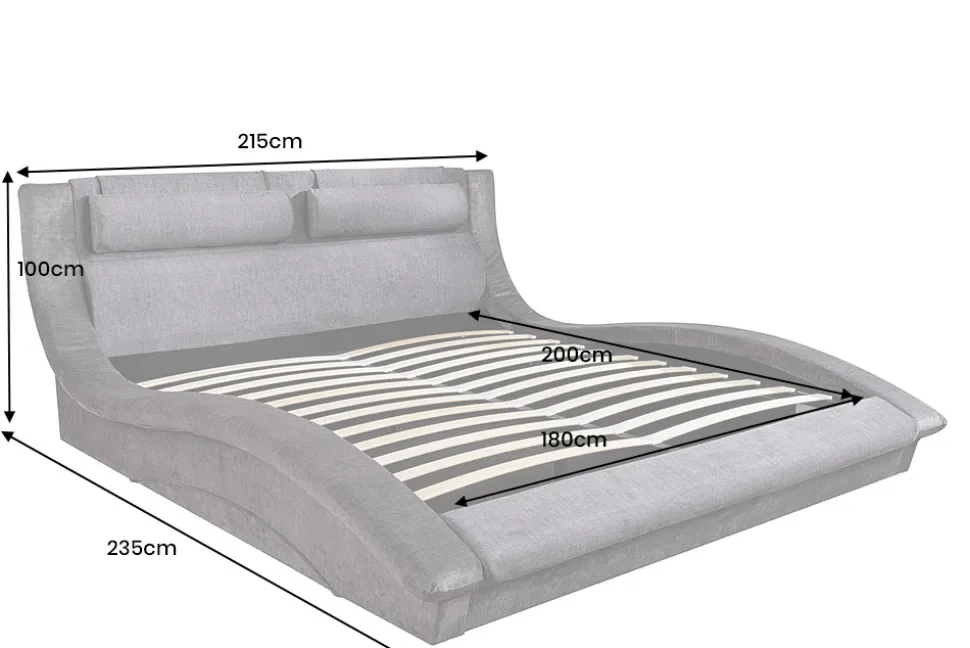 Modernes Bett SWING 180x200cm grau Vogue Velours Samt mit Stauraum und Lattenrost